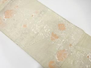 アンティーク　絵皿に花模様織り出し袋帯(材料)